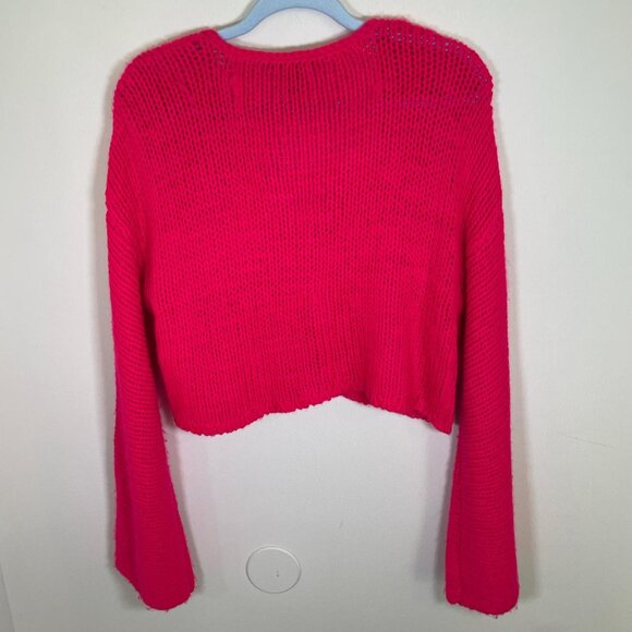 Forever 21 Hot Neon Pink Cropped Button Down Cardigan with Bell Sleeves - Picture 2 of 2